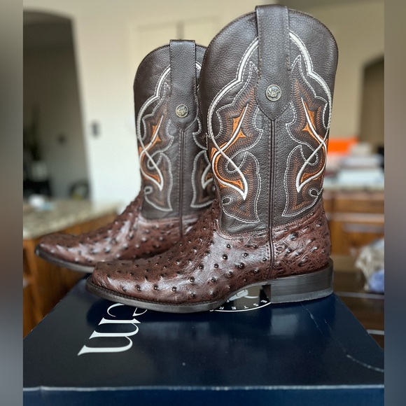 New Ostrich Matte Rustic Square Toe Cowboy Boot 12 - Picture 5 of 10